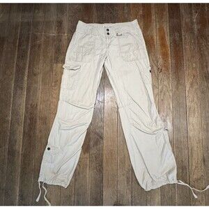 Y2K Aeropostale Low Rise Khaki Beige Cargo Pants Pockets 2000s Grunge 5/6 Long